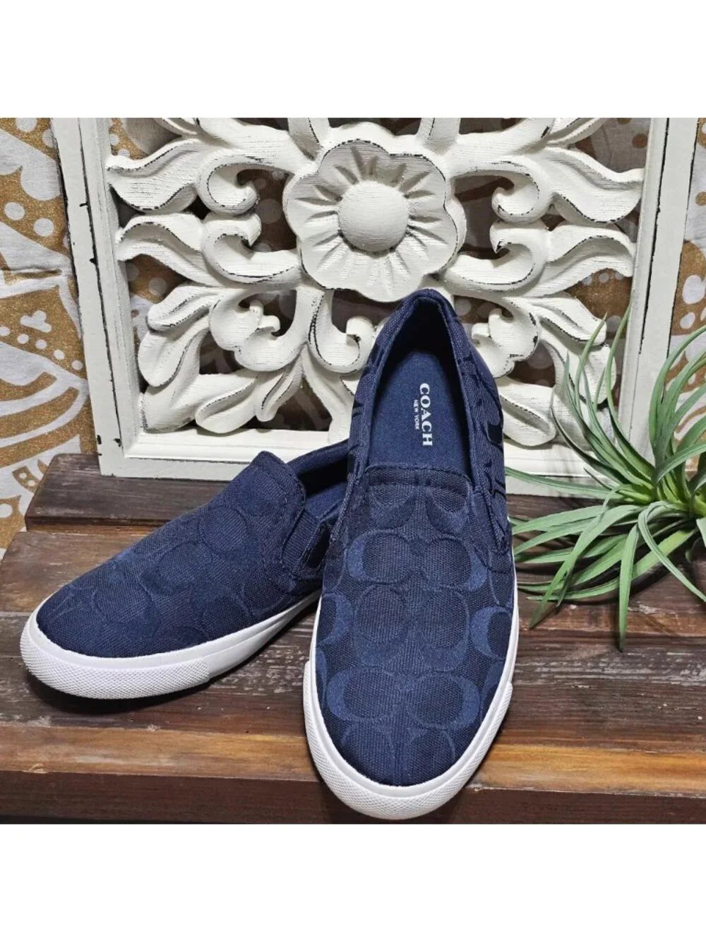 Coach Navy Allegra Signature C Slip On Sneakers Casual Preppy Shoes Size 6B